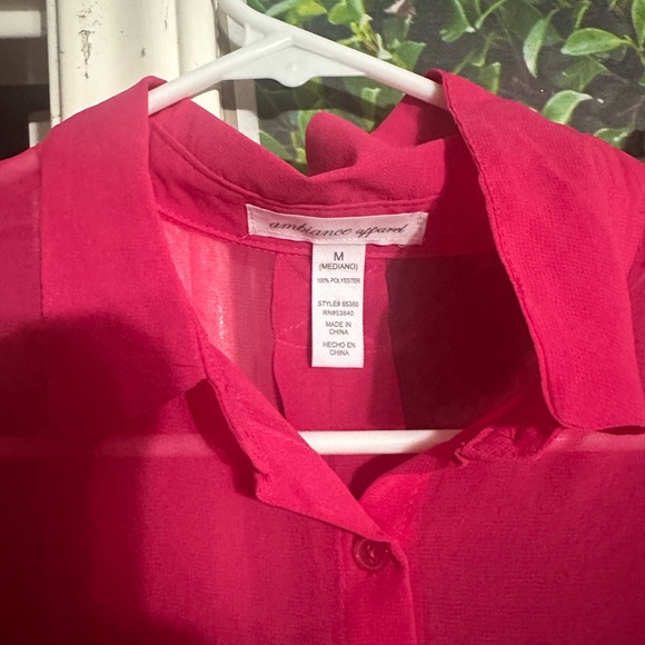 Pink sheer long sleeve bottom up shirt. - Picture 2 of 4
